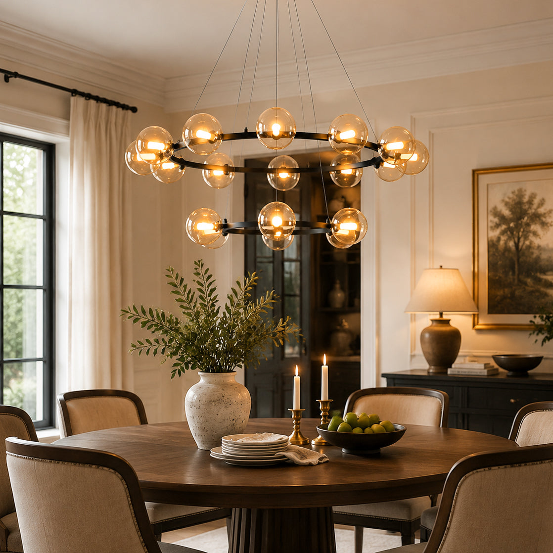 Moderne Kroonluchter met Glazen Kappen – Stijlvol Metalen Design voor Eetkamer Woonkamer Slaapkamer Restaurant