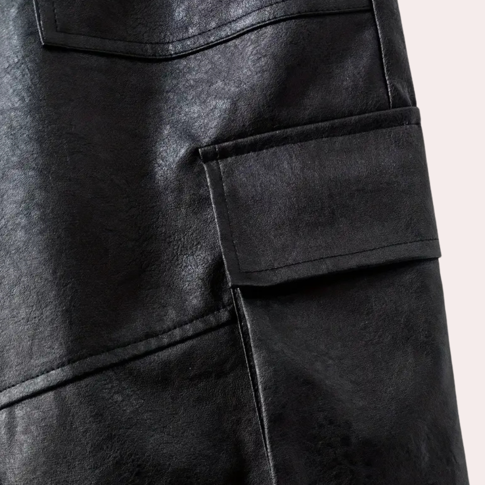 Heren Jogger Broek Kunstleder Comfortabele Cargo Stijl