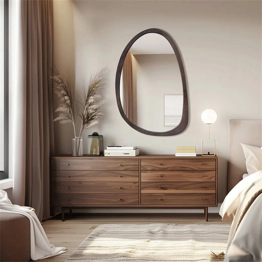 Sansoti | Japandi Organische Houten Wandspiegel | Decoratieve Spiegel voor Woonkamer, Slaapkamer & Hal