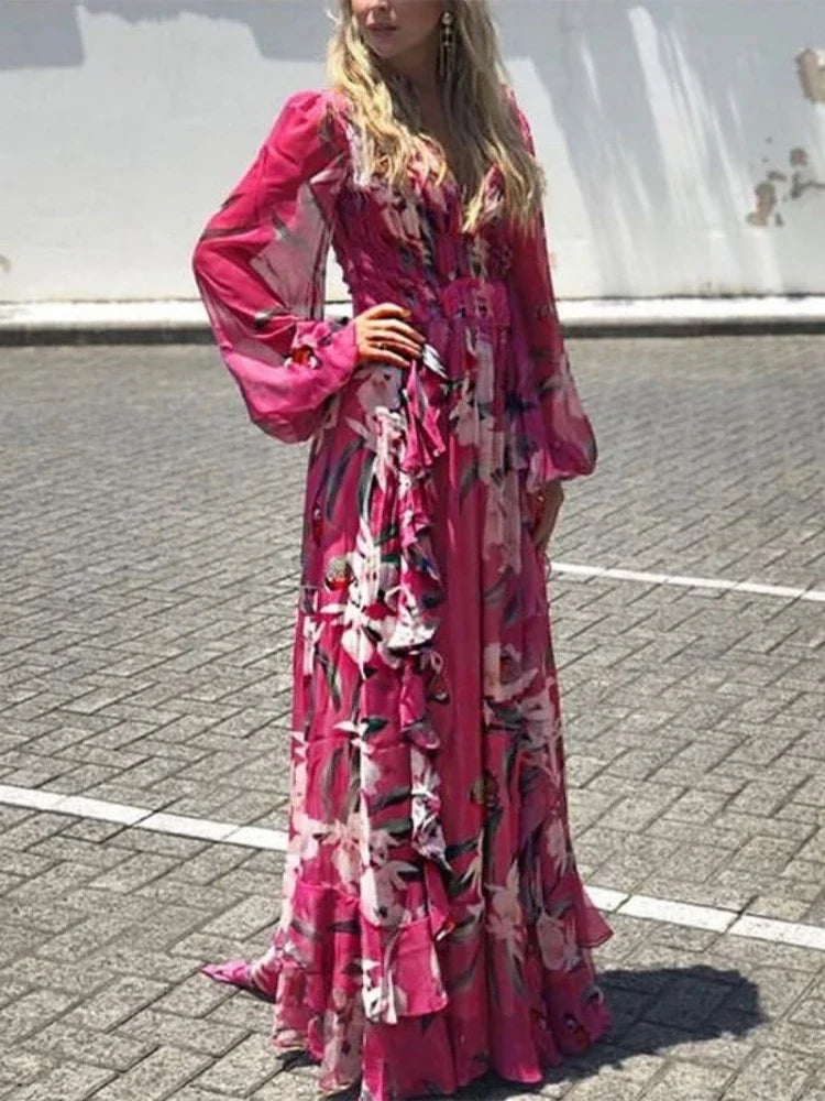 Lange Zomerjurk met V-Hals en Hoge Taille - StudioMarella