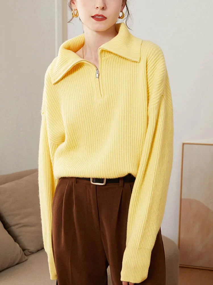 Dames Trui Gebreide Turtleneck Rits Trui Warm en Stijlvol