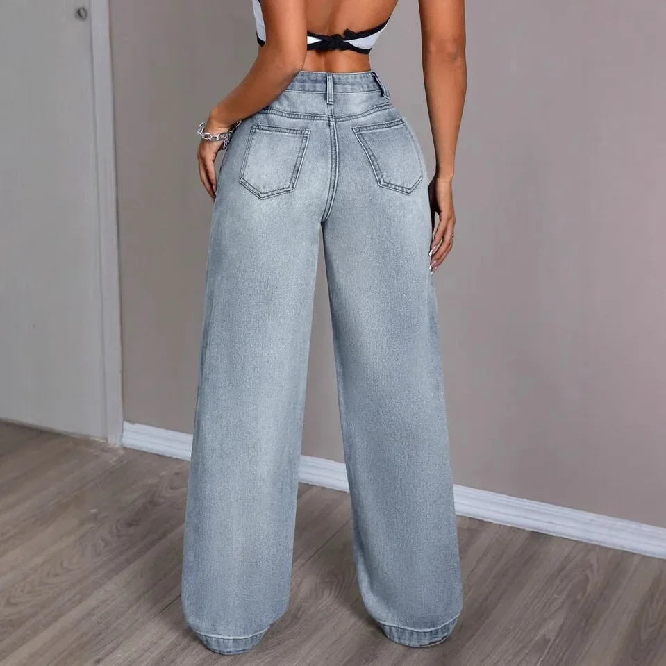 Dames Jeans Wijde Hoge Taille Trendy Spijkerbroek