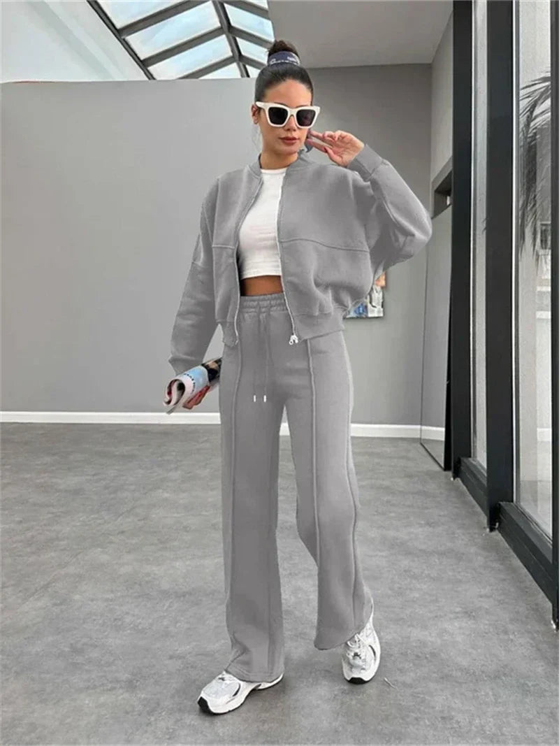 Dames Fleece Jogger Set met Vest Rits Sportief Comfortabel