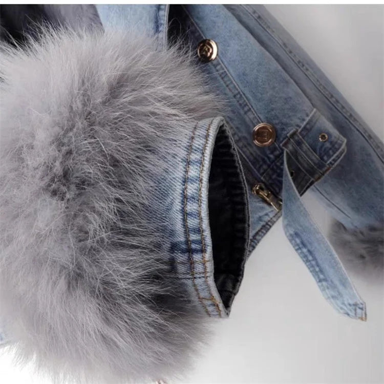 Diana | Denim Jas met Synthetische Bontkraag