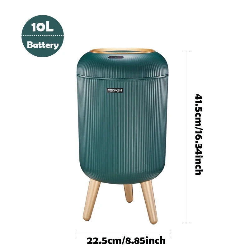 Prullenbak Sensor Automatisch 10L Wit Groen Zwart Houten Poten Woonkamer Badkamer 0,3s Infrarood Deksel Slimme Vuilnisbak Keuken