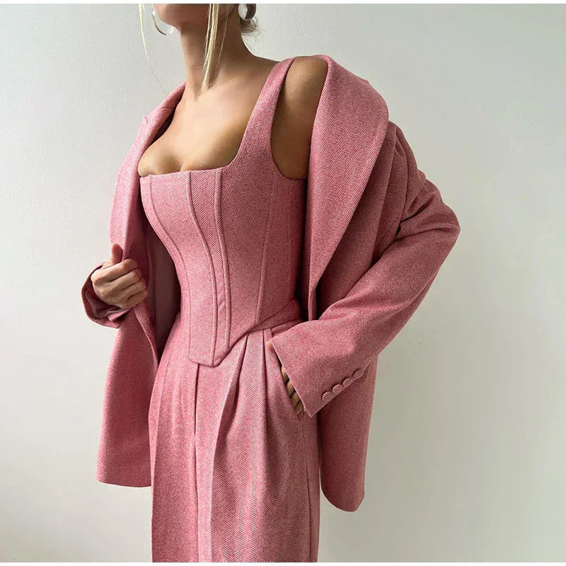 Dames 3-Delige Set - Blazer, Broek en Top met Corset