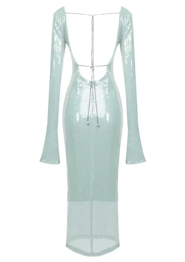 Mintgroene Jurk Lange Mouwen Glitter Dameskleding