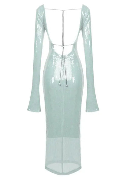 Mintgroene Jurk Lange Mouwen Glitter Dameskleding