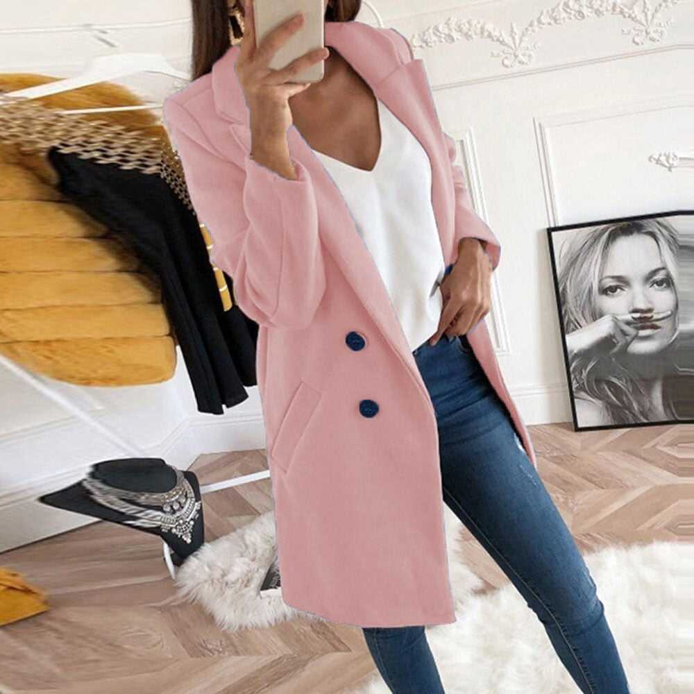Damesmantel Elegante Coat met Knopen en Zakken