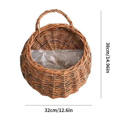 Hangmand Riet Naturel Wanddecoratie Tuin Balkon Woonkamer Handgemaakt Bloempot Mand Rotan Plantenmand Binnen Buiten