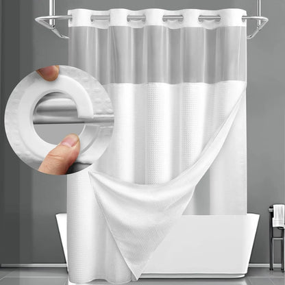 Douchegordijn zonder Ringen met Ingebouwde Liner – Wafeldoek voor Badkamer