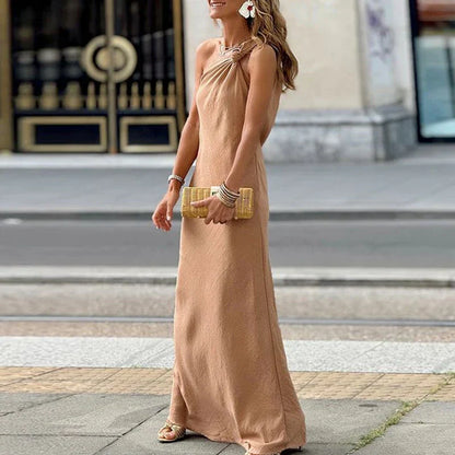 Eén Schouder Maxi Jurk Zomerjurk voor Vrouwen Losse Fit