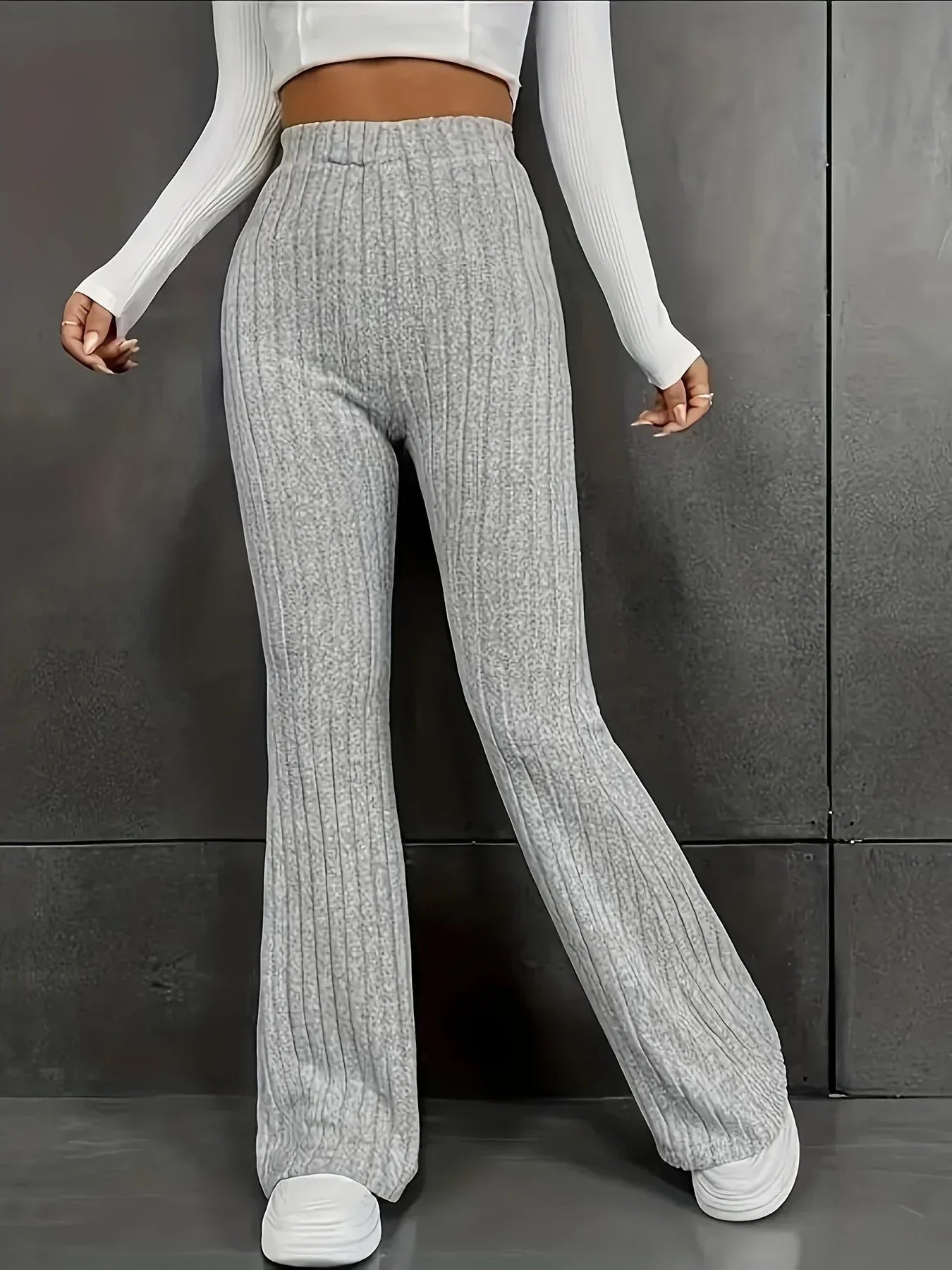 Dames Broek Hoge Taille Slimfit Flairpijp Stretch