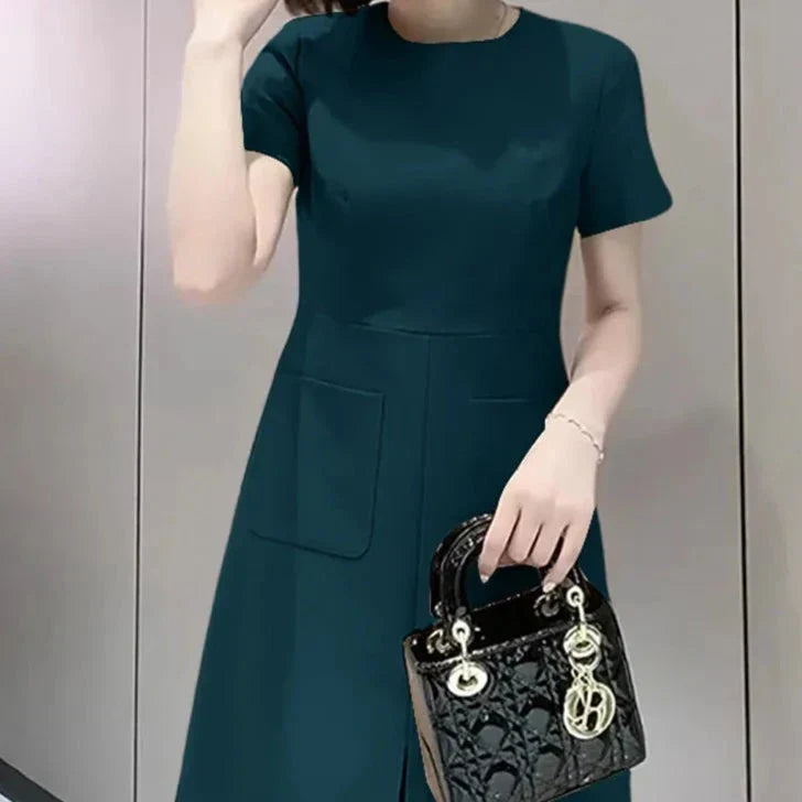 Elegante Pocket Jurk voor Vrouw Zwart Luxe Stof