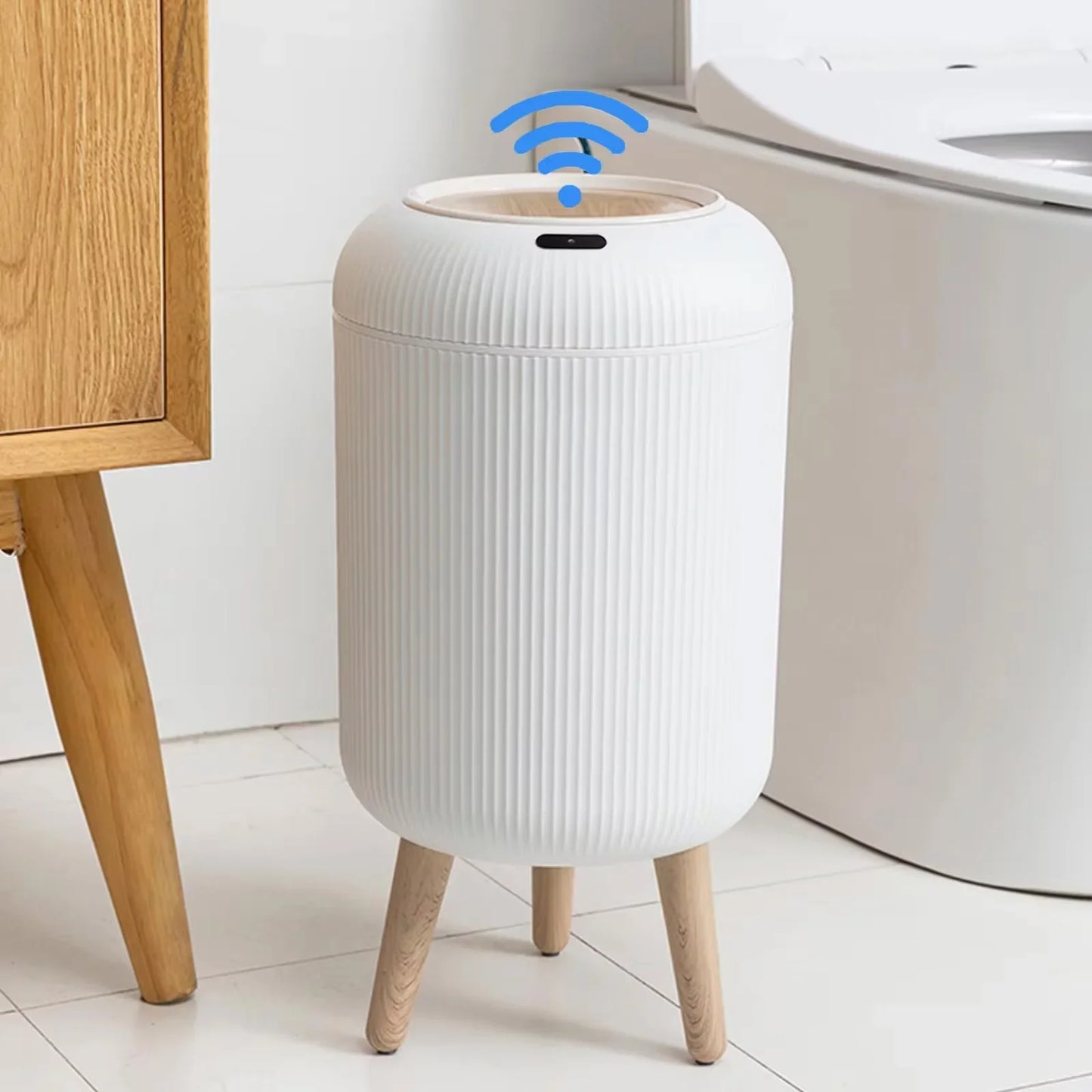 Prullenbak Sensor Automatisch 10L Wit Groen Zwart Houten Poten Woonkamer Badkamer 0,3s Infrarood Deksel Slimme Vuilnisbak Keuken