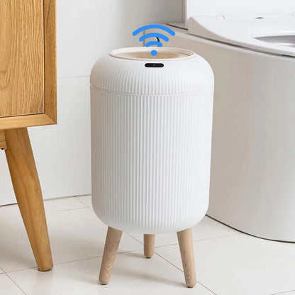 Prullenbak Sensor Automatisch 10L Wit Groen Zwart Houten Poten Woonkamer Badkamer 0,3s Infrarood Deksel Slimme Vuilnisbak Keuken