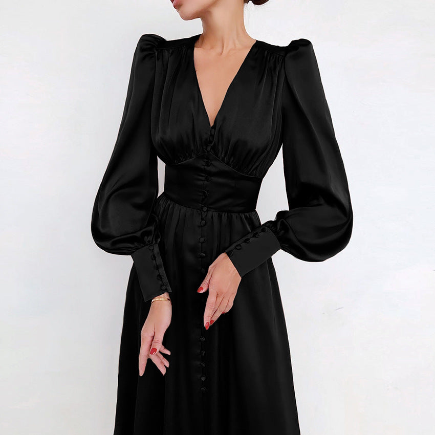 Jurk voor Vrouw Satijnen Midi Jurk Elegante Stijl