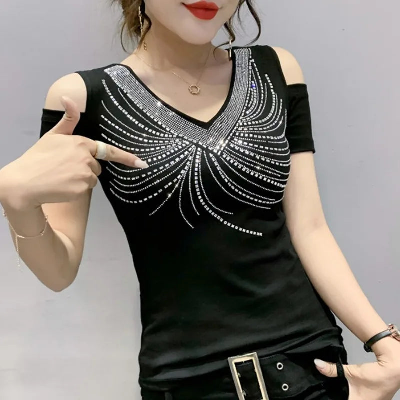 Zwarte Off-Shoulder Top Elegante Stijl