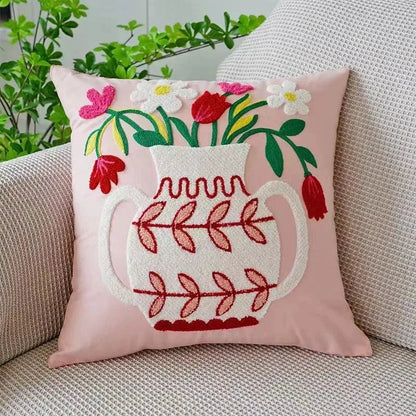 Kussenhoes 45x45cm Katoen Canvas Geborduurd Bloemen Wit Sierkussenhoes Bank Slaapkamer Landelijke Stijl Decoratief