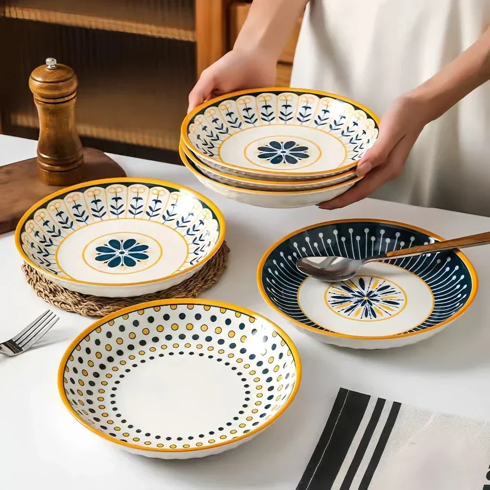 Bordenset 4 Stuks Porselein Handgeschilderd Toscaans Blauw Goud 20cm