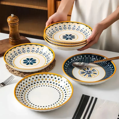 Bordenset 4 Stuks Porselein Handgeschilderd Toscaans Blauw Goud 20cm