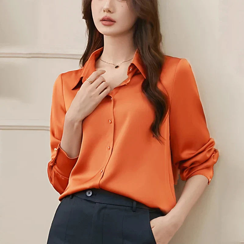Dames Nachtblouse Oranje Elegante Slaapshirt - StudioMarella
