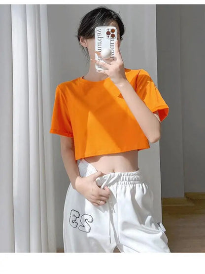Dames Zomertop Oranje Korte Mouwen Slim Fit - StudioMarella
