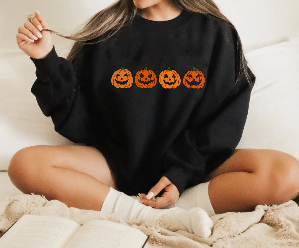 Herfst Pompoen Sweatshirt Geel Groot Print - StudioMarella