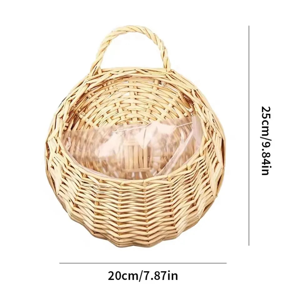 Hangmand Riet Naturel Wanddecoratie Tuin Balkon Woonkamer Handgemaakt Bloempot Mand Rotan Plantenmand Binnen Buiten