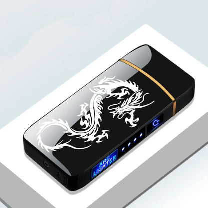 Elektronische Plasma Aansteker USB Oplaadbaar Winddicht Metaal Blauw Voor Kaarsen Pijp Muggenspiralen Dubbele Boog Touchsensor LED Display