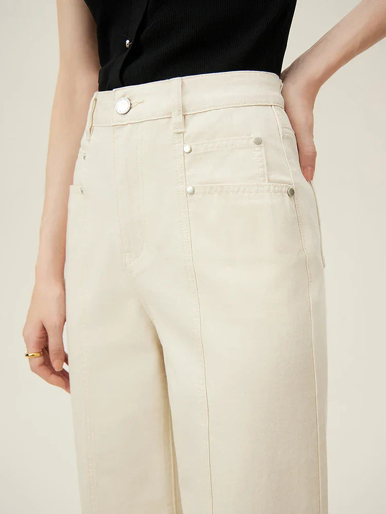 Witte Rechte Jeans van Hoge Kwaliteit Luxe Stof