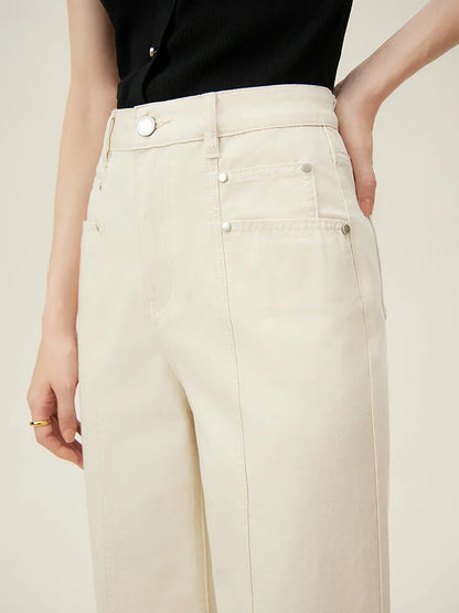 Witte Rechte Jeans van Hoge Kwaliteit Luxe Stof