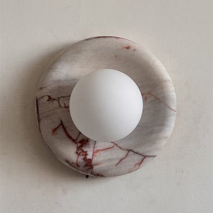 Ronde Design Wandlamp Met Marmeren Achterplaat En Glazen Bol Voor Hal En Slaapkamer