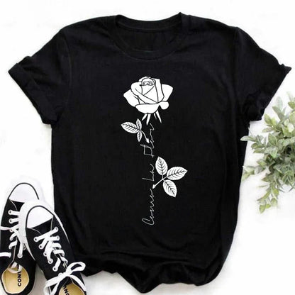 Dames T-Shirt Rozenprint Zomerse Stijl