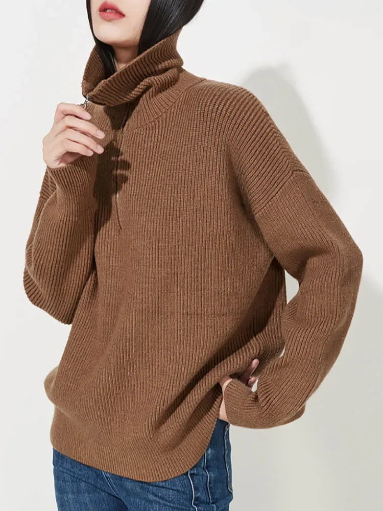 Dames Trui Gebreide Turtleneck Rits Trui Warm en Stijlvol - StudioMarella