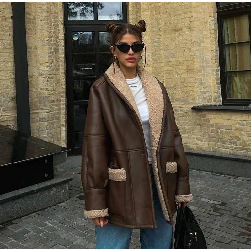 Leren Winterjas Warm met Bontkraag Stijlvol