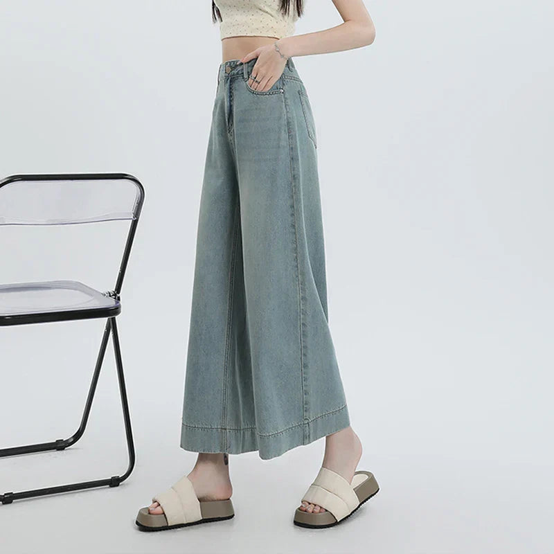 Blauwe Wijde Jeans voor Vrouw Zomerse Stijl