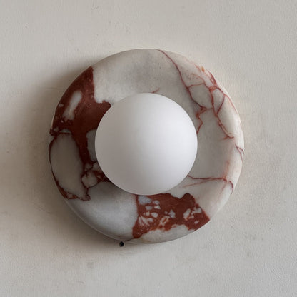Ronde Design Wandlamp Met Marmeren Achterplaat En Glazen Bol Voor Hal En Slaapkamer