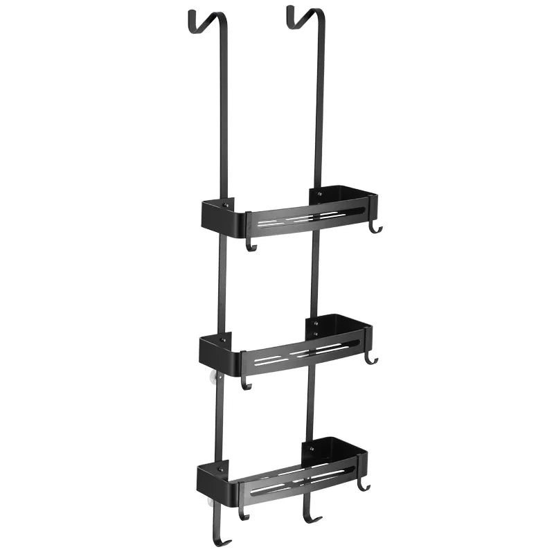 Doucherek Aluminium Zwart Zilver 2 of 3 Laags Hangend Douchedeur Badkamerkast Geen Boren Shampoohouder Opbergrek Badkamer Organizer