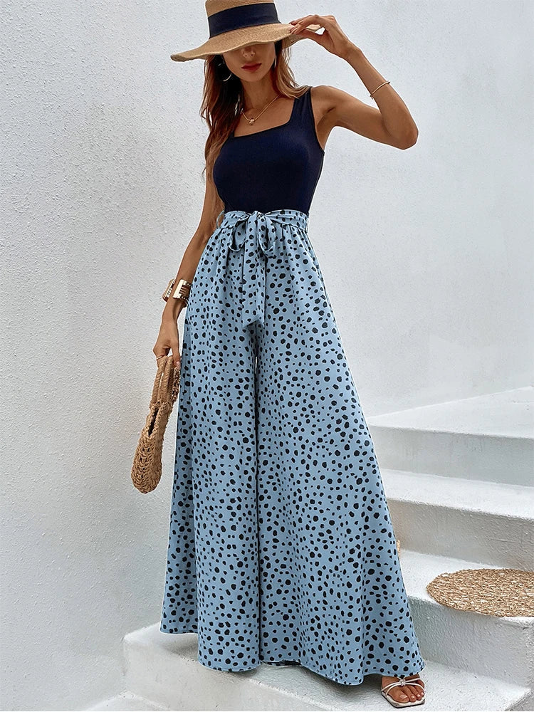 Vrouwelijke Jumpsuit Wijd Met Riem Zomer Casual