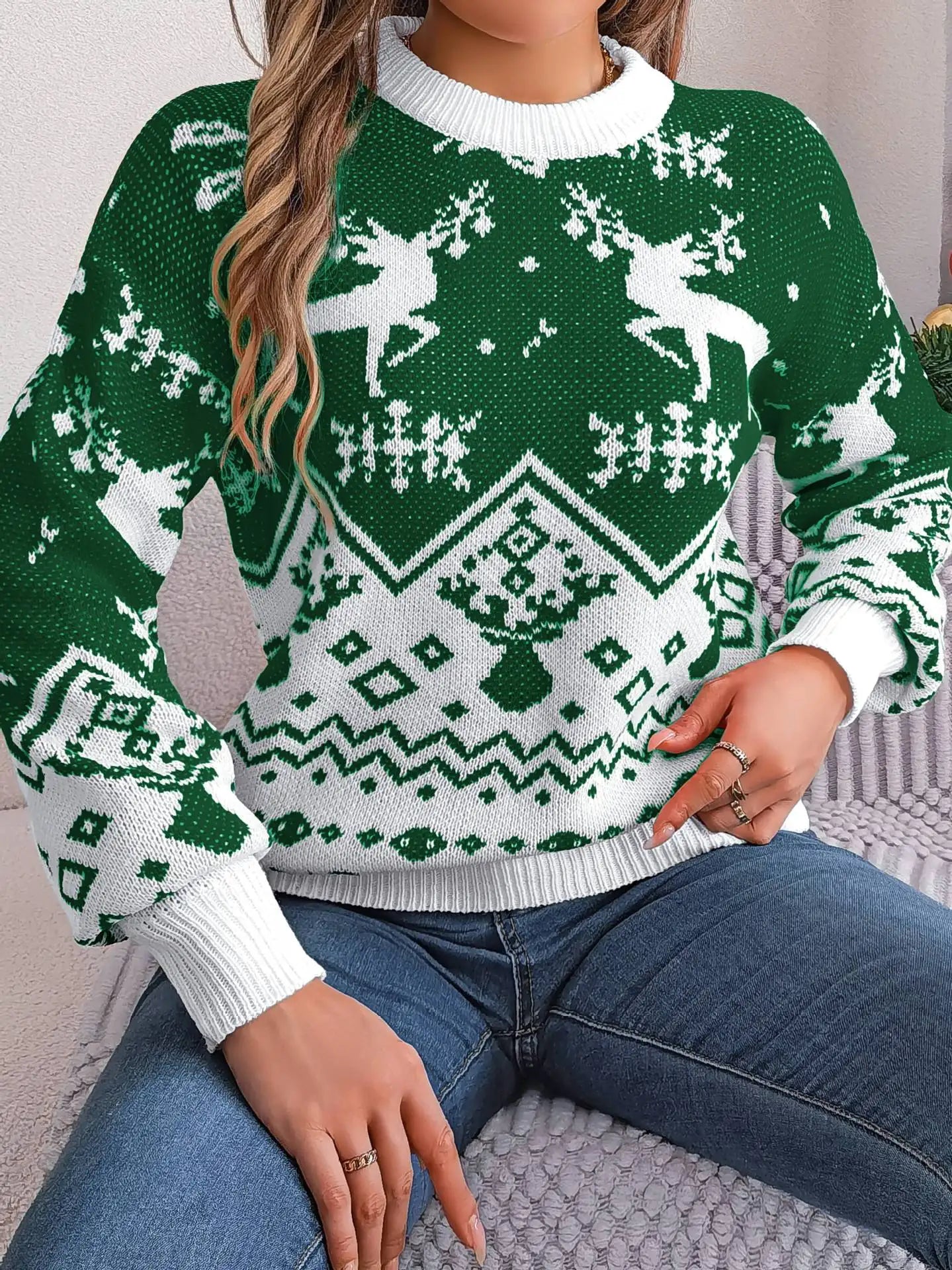 Kersttrui Dames Gebreid Warm Rood Groen Wintercharm