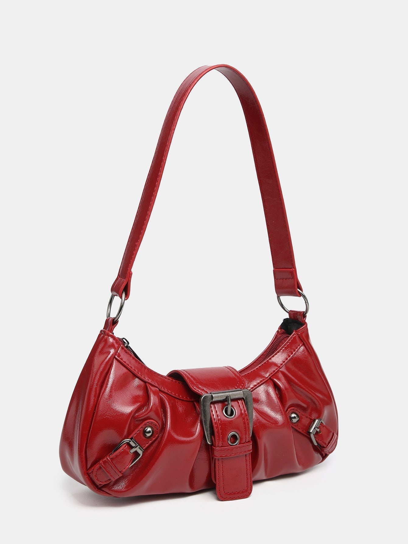 Vintage Kunstlederen Hobo Tas met Gesp en Verstelbare Riem