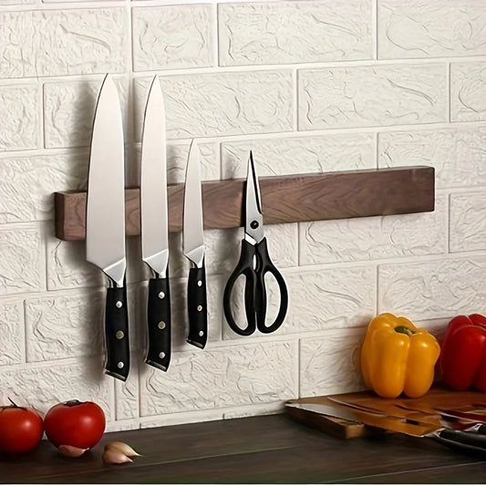 Magnetische Messenstrip Walnoot 40cm Wand Messenrek Hout Keuken Messtrip Muurbevestiging Messenhouder