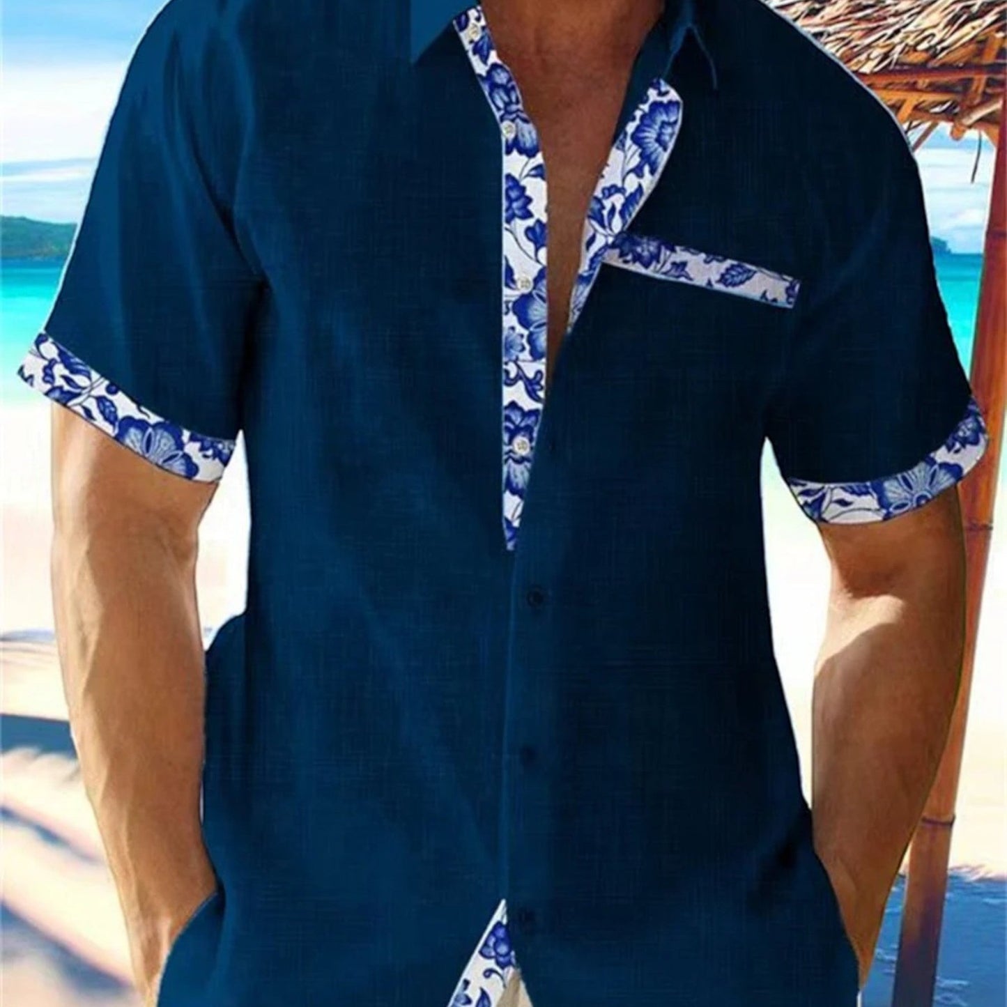 Mannen Zomershirt Korte Mouw Bloemenprint