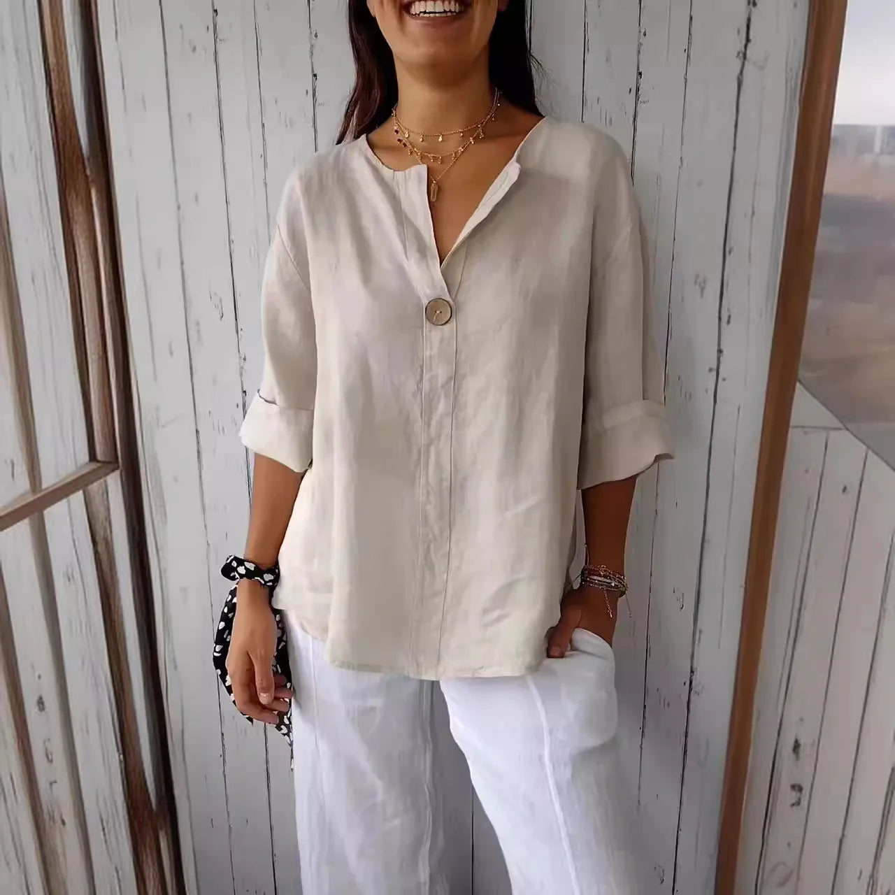 V-Hals Blouse Elegante Knot Detail - StudioMarella