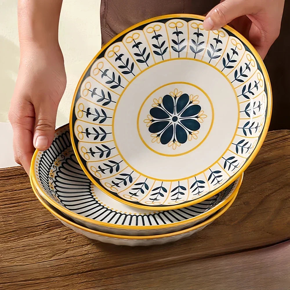 Bordenset 4 Stuks Porselein Handgeschilderd Toscaans Blauw Goud 20cm