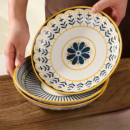 Bordenset 4 Stuks Porselein Handgeschilderd Toscaans Blauw Goud 20cm