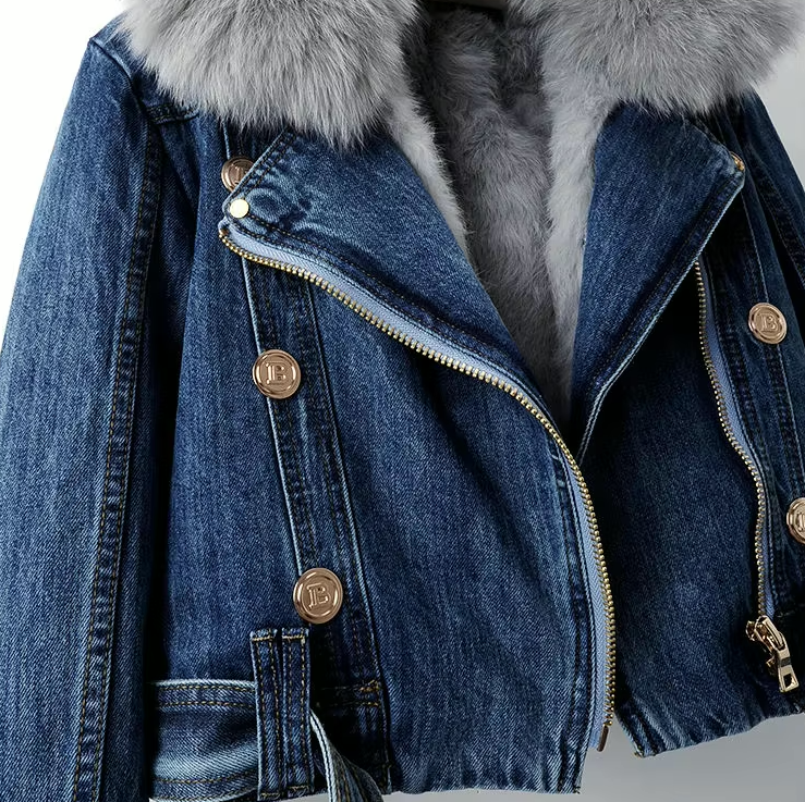 Diana | Denim Jas met Synthetische Bontkraag