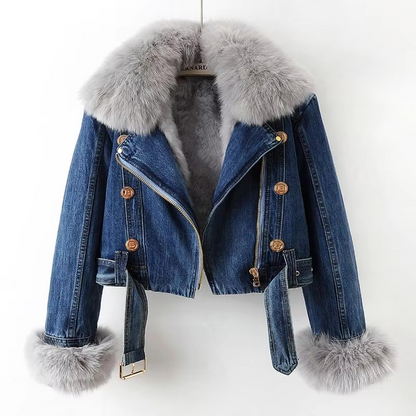 Diana | Denim Jas met Synthetische Bontkraag