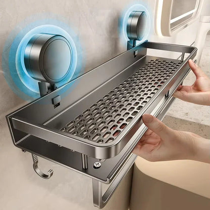 Wandrek Badkamer met Zuignappen 30-50 cm – Boorvrij Aluminium Doucheplank met Zijhaken voor Handdoeken